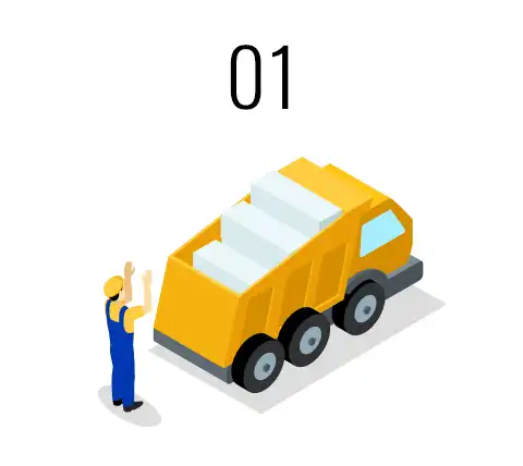 01:トラックからの資材降ろし